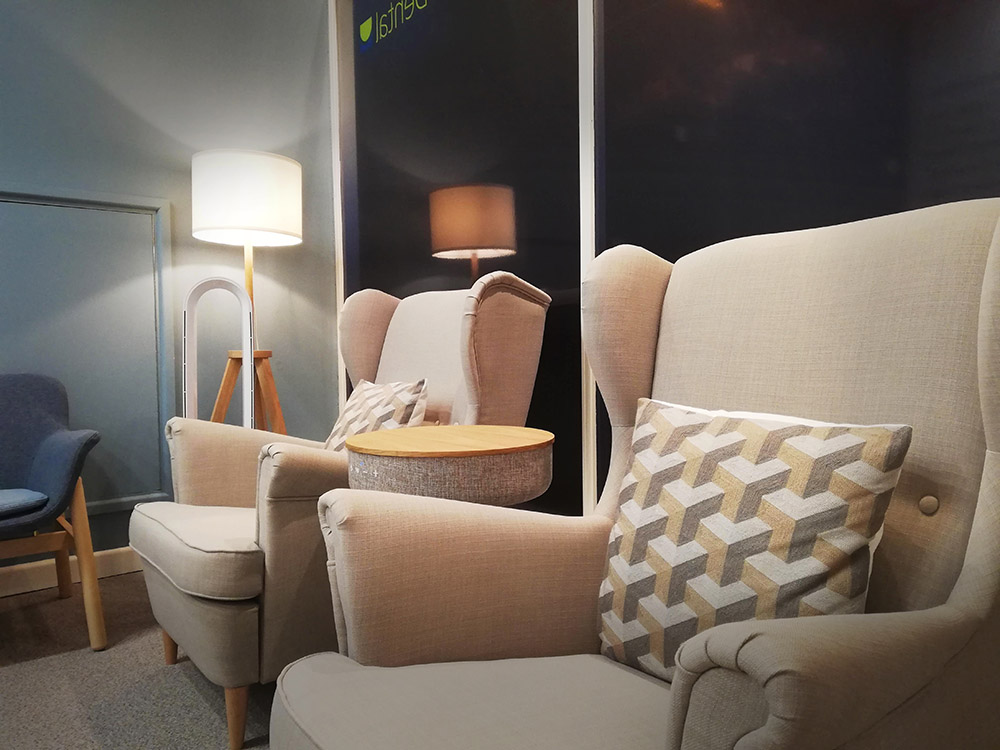 TRUST Dental cosy reception wtih chairs and lamp
